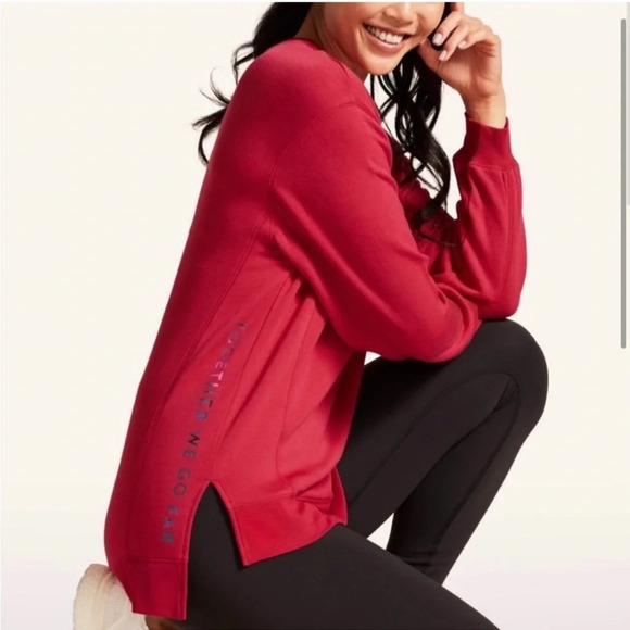 Peloton size Small Red Modern Weekender Side Slit Sweatshirt Together We Go Far - Picture 2 of 7